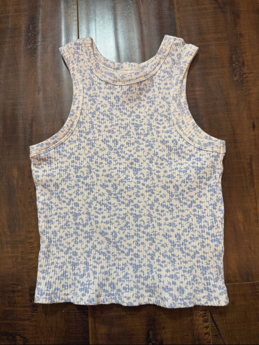 Girls' Ribbed Tank Top in Light Blue Floral Print